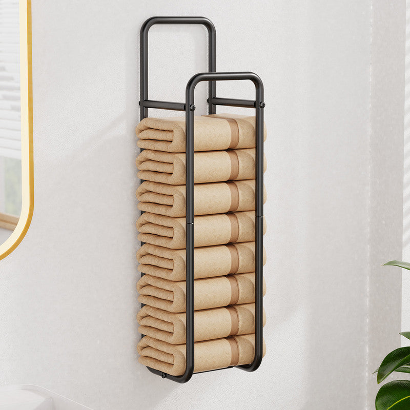 Double-Pole Towel Rack, Wall-Mounted Storage Rack for Bathroom,Black - Image 2