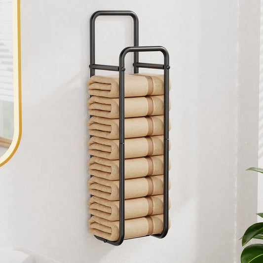 Double-Pole Towel Rack, Wall-Mounted Storage Rack for Bathroom,Black - Image 2