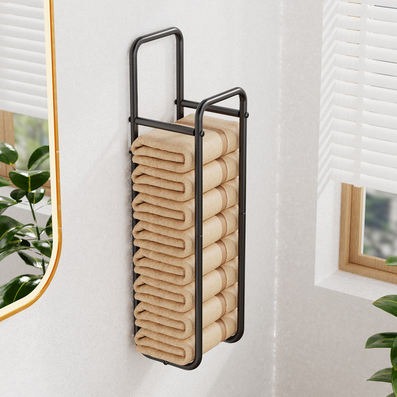 Double-Pole Towel Rack, Wall-Mounted Storage Rack for Bathroom,Black - Image 3