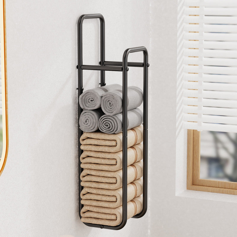 Double-Pole Towel Rack, Wall-Mounted Storage Rack for Bathroom,Black - Image 5