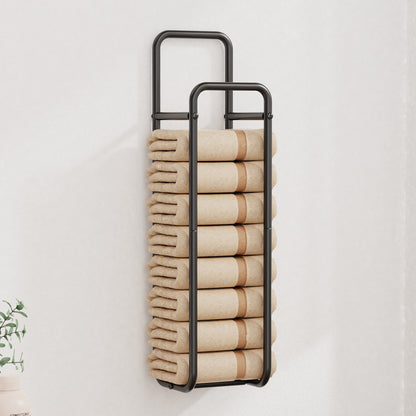 Double-Pole Towel Rack, Wall-Mounted Storage Rack for Bathroom,Black - Image 6