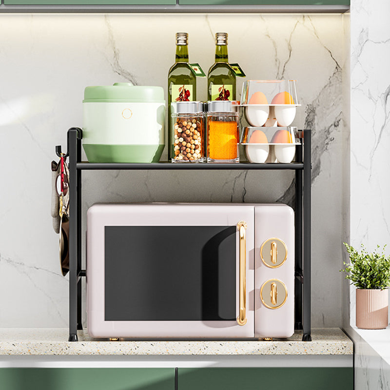 Metal Shelf For Microwave Oven 2 Level Kitchen Storage Rack With 4 Hooks-Black - Image 2