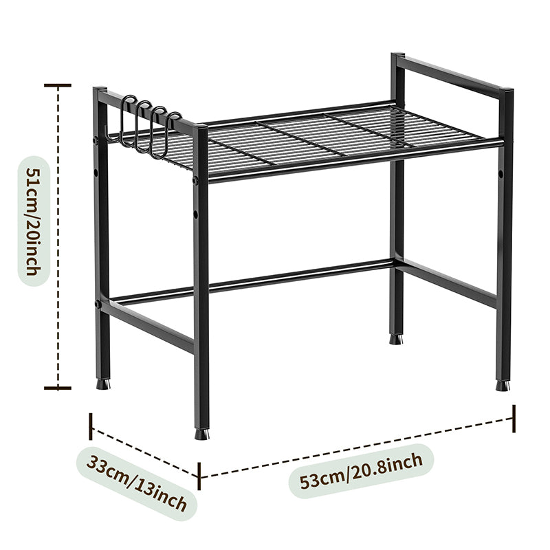 Metal Shelf For Microwave Oven 2 Level Kitchen Storage Rack With 4 Hooks-Black - Image 4