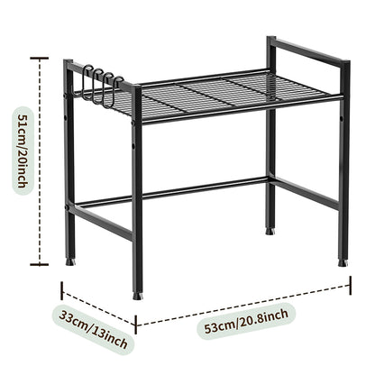 Metal Shelf For Microwave Oven 2 Level Kitchen Storage Rack With 4 Hooks-Black - Image 4