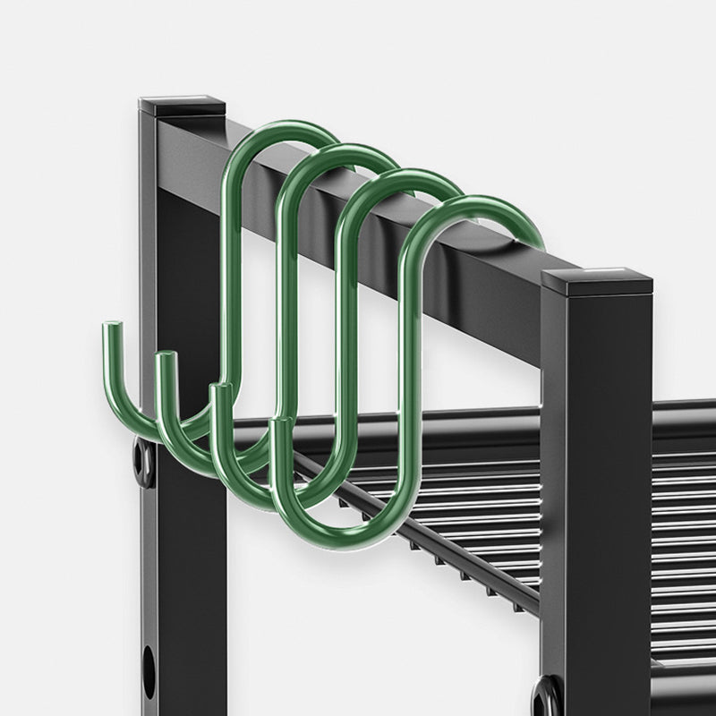 Metal Shelf For Microwave Oven 2 Level Kitchen Storage Rack With 4 Hooks-Black - Image 7