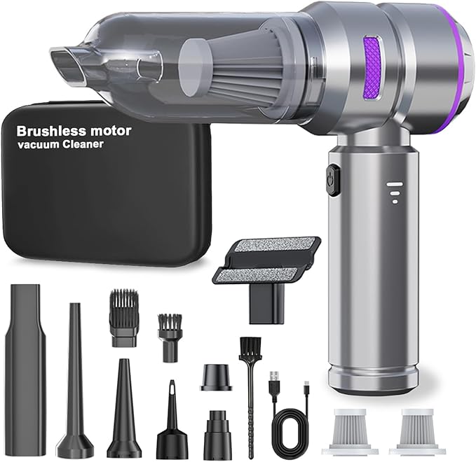 Car Vacuum Cleaner,19000PA High Power Mini Vacuum Cleaner,Rechargeable Handheld Vacuum,Portable Cordless Compressed Air Duster Air Blower for Car Home-Purple