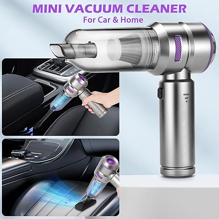 Car Vacuum Cleaner,19000PA High Power Mini Vacuum Cleaner,Rechargeable Handheld Vacuum,Portable Cordless Compressed Air Duster Air Blower for Car Home-Purple - Image 2