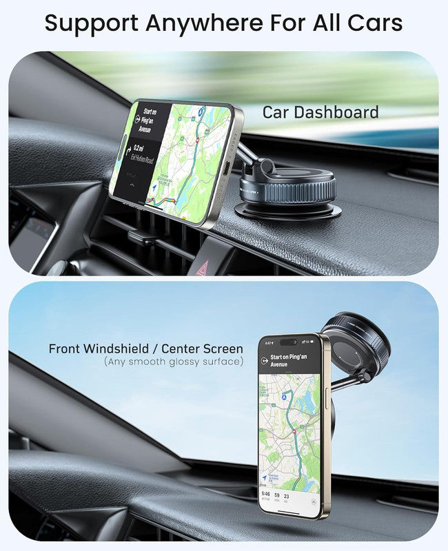 Suction Cup Phone Mount , 360° Adjustable Magnetic Car Phone Holder, Pocket Size Foldable Car Mount, Cell Phone Holders for Your Car for iPhone Series- Black - Image 3