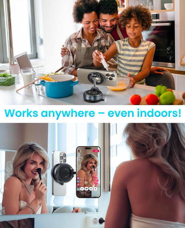 Suction Cup Phone Mount , 360° Adjustable Magnetic Car Phone Holder, Pocket Size Foldable Car Mount, Cell Phone Holders for Your Car for iPhone Series- Black - Image 5