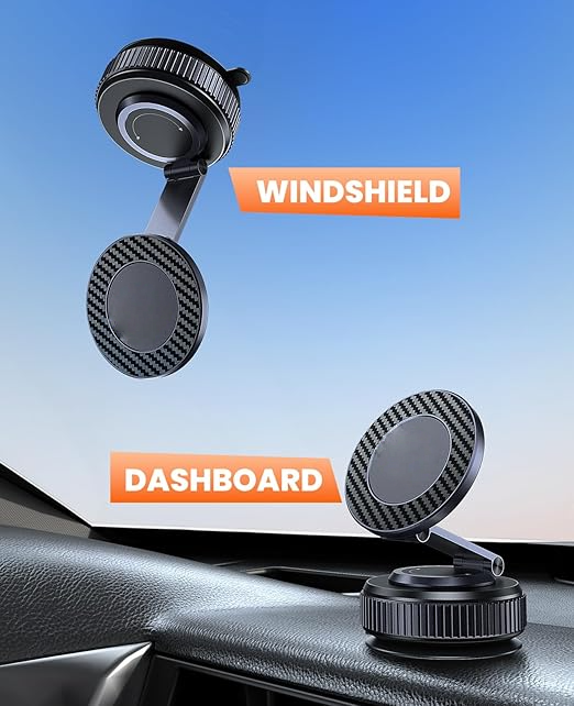 Suction Phone Mount for Car Dashboard/Windshield - 360°Adjustable Magnetic Phone Holder for Car, Foldable Car Phone Holder for iPhone  Series (Carbon Fiber & Aluminum Alloy) - Image 3