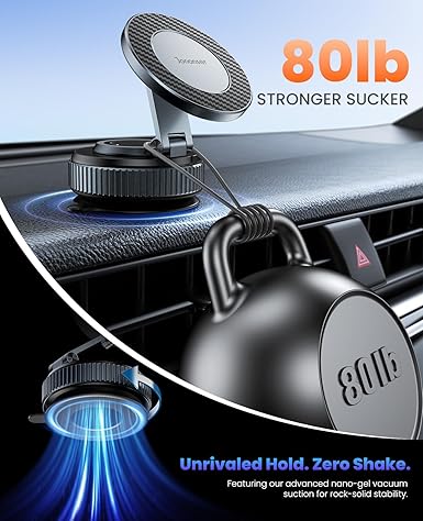 Suction Phone Mount for Car Dashboard/Windshield - 360°Adjustable Magnetic Phone Holder for Car, Foldable Car Phone Holder for iPhone  Series (Carbon Fiber & Aluminum Alloy) - Image 5