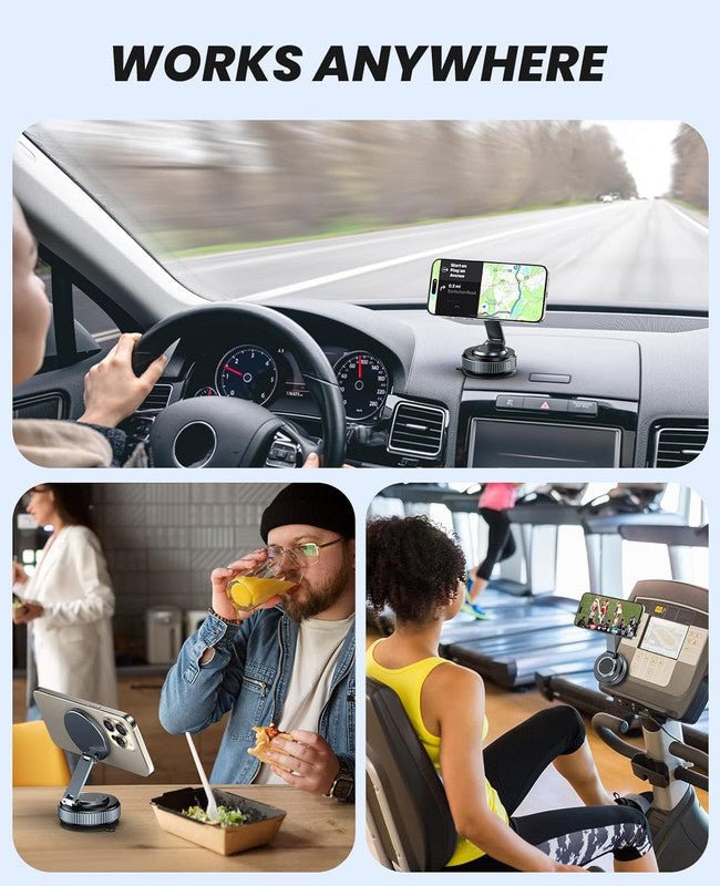 Suction Phone Mount for Car Dashboard/Windshield - 360°Adjustable Magnetic Phone Holder for Car, Foldable Car Phone Holder for iPhone  Series (Carbon Fiber & Aluminum Alloy) - Image 7