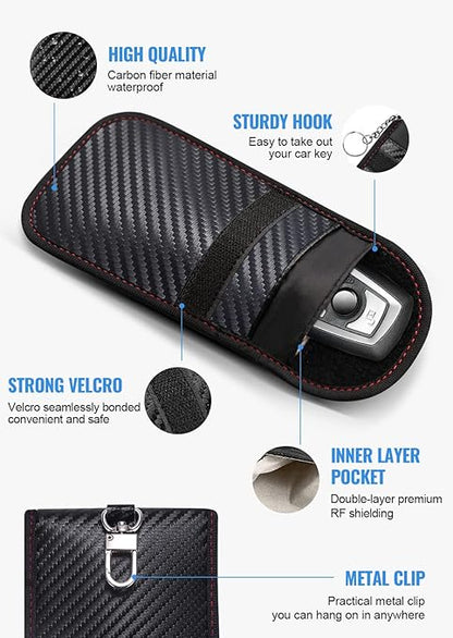 Faraday Pouch for car Keys,2 Pack Faraday Bag Car Key Signal Blocking Pouch ， Keyless Entry Car Keys Case | RFID Blocker Bag for Car Security ，Anti-Theft Remote Entry Keyless Protect-Black - Image 2