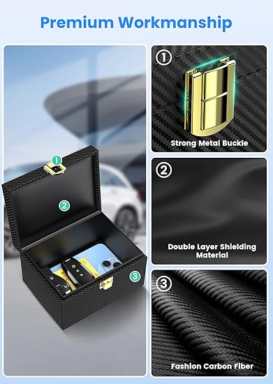Faraday Box with Faraday Pouch 2 Pack, Keyless Entry Car Key Safe Protector RFID Anti-Theft Signal Blocking Cages-Black-Medium - Image 3
