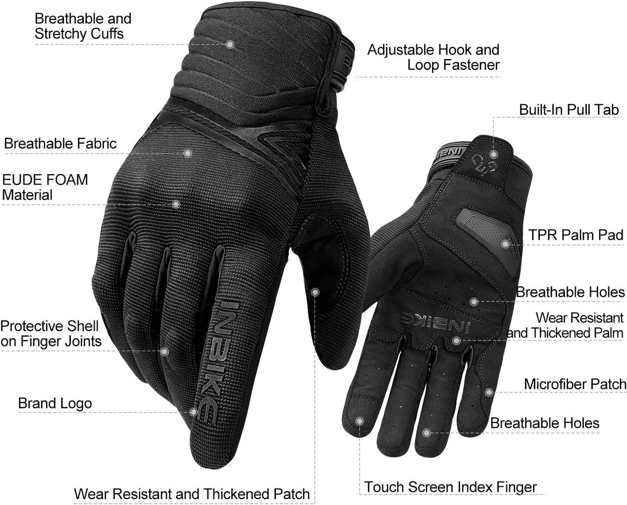 Breathable Mesh Motorcycle Gloves Touchscreen with TPR Palm Pad Hard Knuckle-Back-Medium - Image 7