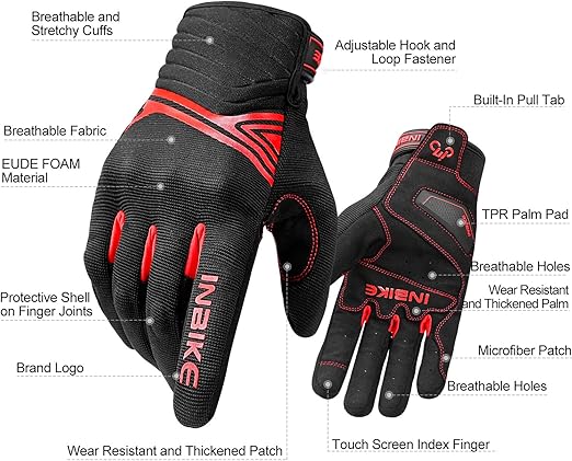 Breathable Mesh Motorcycle Gloves Touchscreen with TPR Palm Pad Hard Knuckle-Red-Medium - Image 2