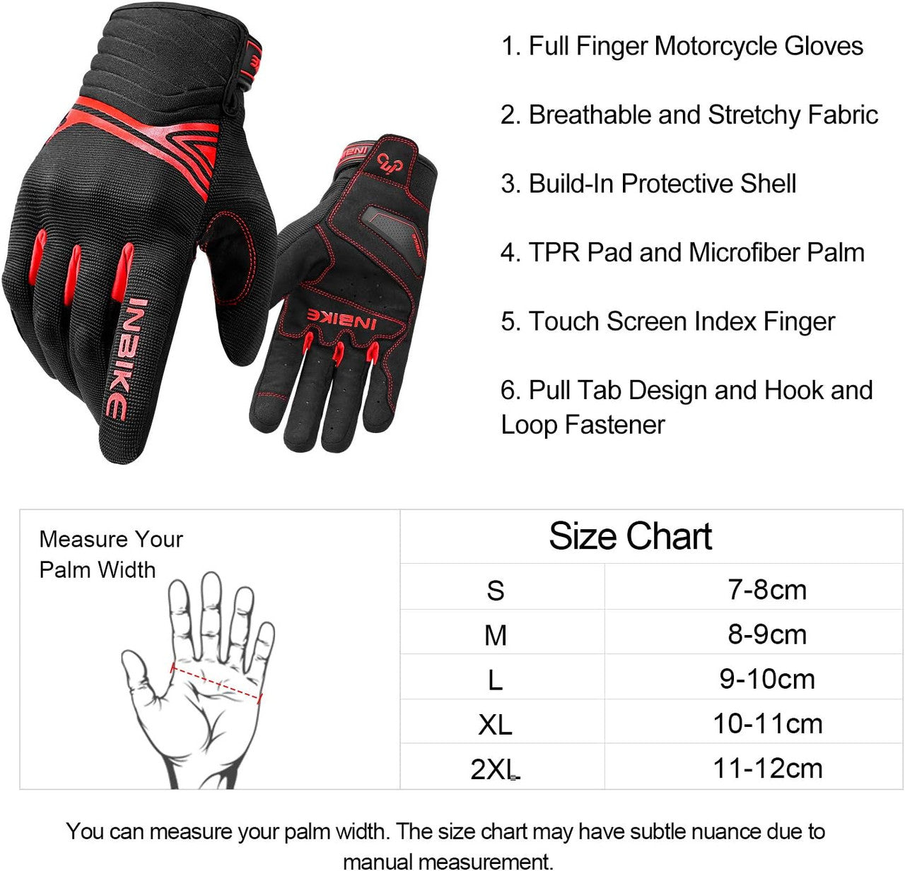 Breathable Mesh Motorcycle Gloves Touchscreen with TPR Palm Pad Hard Knuckle-Red-XLarge - Image 5