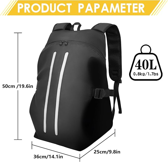 Motorcycle Backpack for Men, Waterproof Helmet Backpack with Reflective, Motorcycle Bag Helmet Bag-Black - Image 2