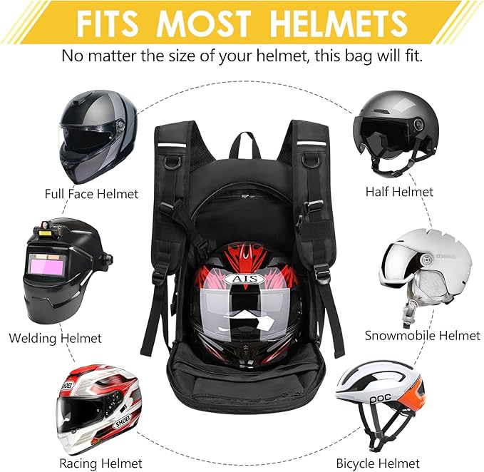 Motorcycle Backpack for Men, Waterproof Helmet Backpack with Reflective, Motorcycle Bag Helmet Bag-Black - Image 4