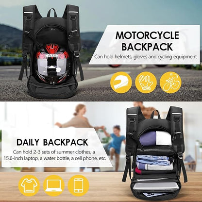 Motorcycle Backpack for Men, Waterproof Helmet Backpack with Reflective, Motorcycle Bag Helmet Bag-Black - Image 5