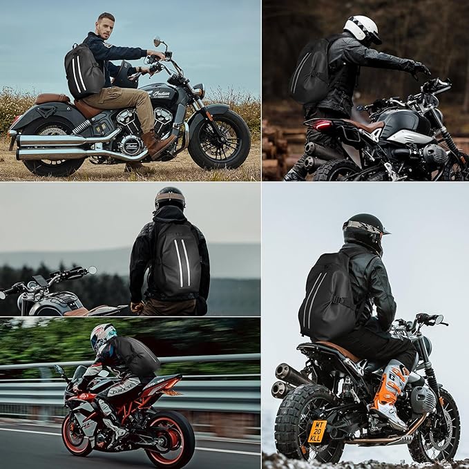 Motorcycle Backpack for Men, Waterproof Helmet Backpack with Reflective, Motorcycle Bag Helmet Bag-Black - Image 7