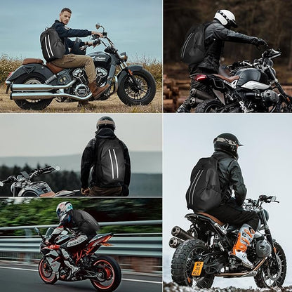Motorcycle Backpack for Men, Waterproof Helmet Backpack with Reflective, Motorcycle Bag Helmet Bag-Black - Image 7