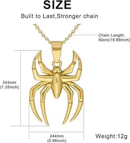 Spider Pendant Necklace Surgical Steel Superhero Spiderman Jewelry for Kids- Gold-A - Image 2
