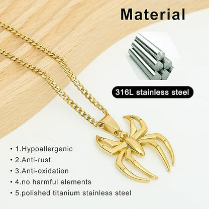 Spider Pendant Necklace Surgical Steel Superhero Spiderman Jewelry for Kids- Gold-A - Image 3