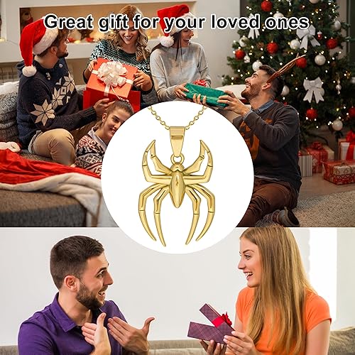 Spider Pendant Necklace Surgical Steel Superhero Spiderman Jewelry for Kids- Gold-A - Image 4