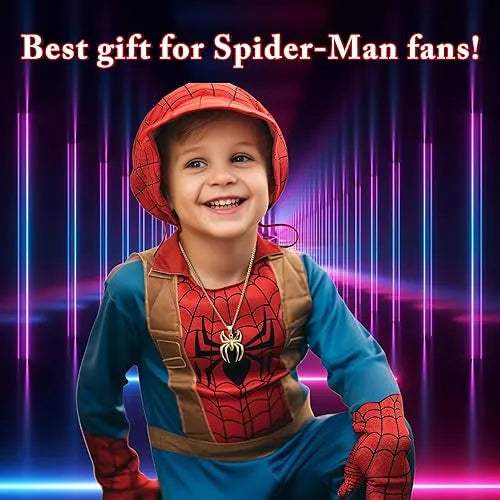 Spider Pendant Necklace Surgical Steel Superhero Spiderman Jewelry for Kids- Gold-A - Image 7