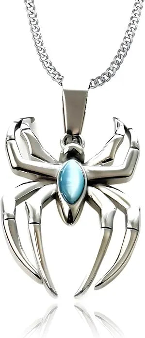 Spider Pendant Necklace Surgical Steel Superhero Spiderman Jewelry for Kids- Silver B