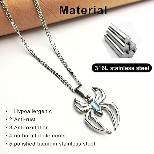 Spider Pendant Necklace Surgical Steel Superhero Spiderman Jewelry for Kids- Silver B - Image 3
