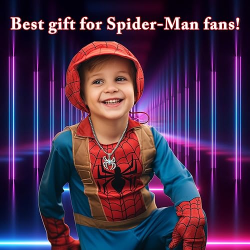 Spider Pendant Necklace Surgical Steel Superhero Spiderman Jewelry for Kids- Silver B - Image 7