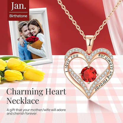 18K Rose Gold Necklaces for Women, 925 Sterling Silver Gifts for Mothers Day, Jewelry for Wife Mom Her Girlfriend, Birthstone Diamond Necklace for Birthday Anniversary, Heart Pendant Jewelry-JAN - Image 3