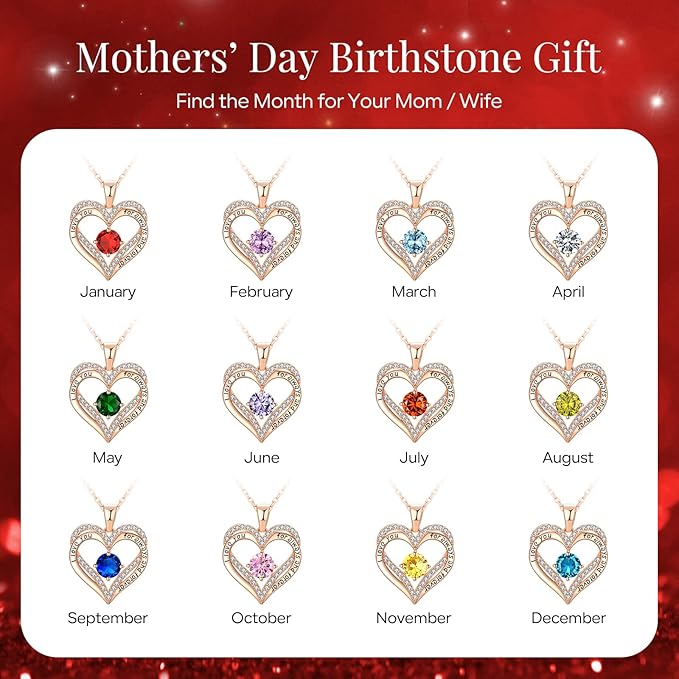 18K Rose Gold Necklaces for Women, 925 Sterling Silver Gifts for Mothers Day, Jewelry for Wife Mom Her Girlfriend, Birthstone Diamond Necklace for Birthday Anniversary, Heart Pendant Jewelry-JAN - Image 5