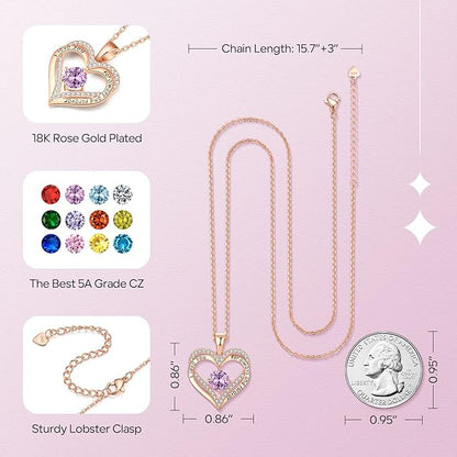 18K Rose Gold Necklaces for Women, 925 Sterling Silver Gifts for Mothers Day, Jewelry for Wife Mom Her Girlfriend, Birthstone Diamond Necklace for Birthday Anniversary, Heart Pendant Jewelry-FEB - Image 4