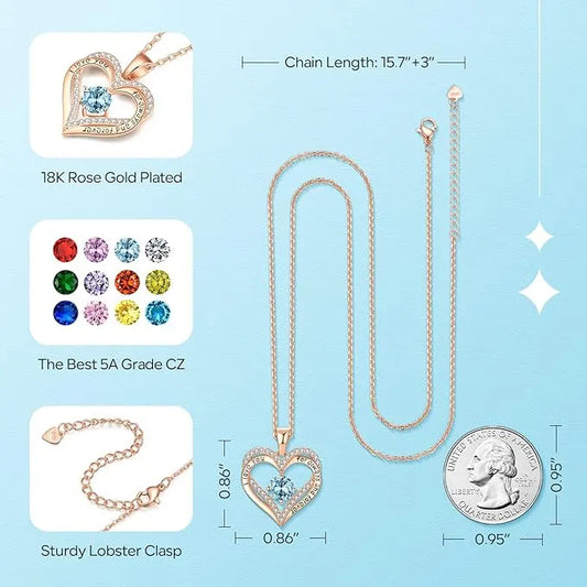 18K Rose Gold Necklaces for Women, 925 Sterling Silver Gifts for Mothers Day, Jewelry for Wife Mom Her Girlfriend, Birthstone Diamond Necklace for Birthday Anniversary, Heart Pendant Jewelry-MAR - Image 2