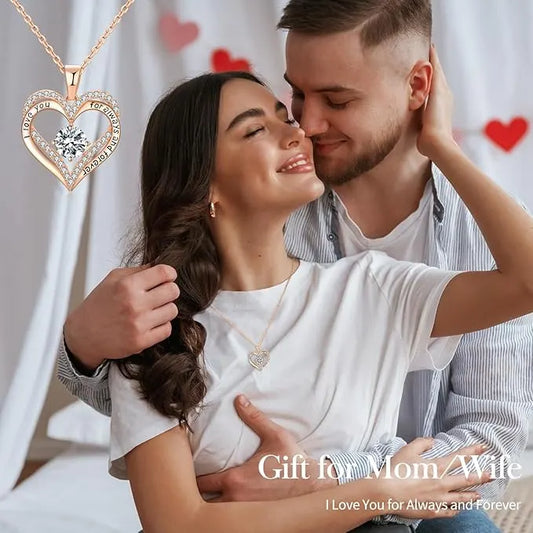 18K Rose Gold Necklaces for Women, 925 Sterling Silver Gifts for Mothers Day, Jewelry for Wife Mom Her Girlfriend, Birthstone Diamond Necklace for Birthday Anniversary, Heart Pendant Jewelry-APR