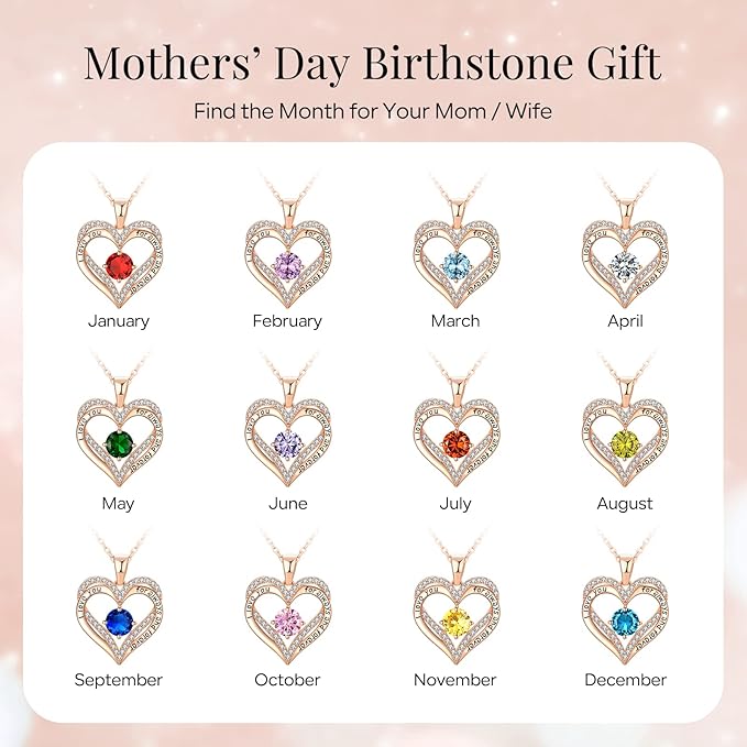 18K Rose Gold Necklaces for Women, 925 Sterling Silver Gifts for Mothers Day, Jewelry for Wife Mom Her Girlfriend, Birthstone Diamond Necklace for Birthday Anniversary, Heart Pendant Jewelry-APR - Image 2