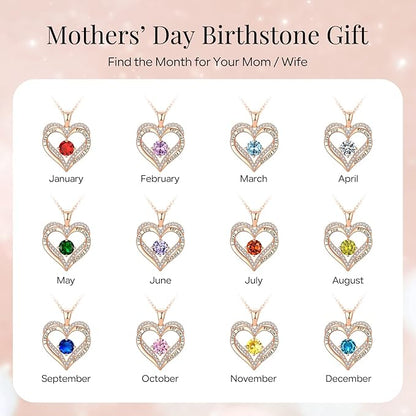 18K Rose Gold Necklaces for Women, 925 Sterling Silver Gifts for Mothers Day, Jewelry for Wife Mom Her Girlfriend, Birthstone Diamond Necklace for Birthday Anniversary, Heart Pendant Jewelry-APR - Image 2