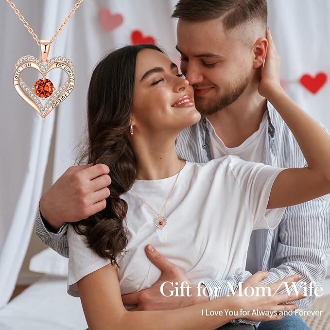 18K Rose Gold Necklaces for Women, 925 Sterling Silver Gifts for Mothers Day, Jewelry for Wife Mom Her Girlfriend, Birthstone Diamond Necklace for Birthday Anniversary, Heart Pendant Jewelry-JUL - Image 2