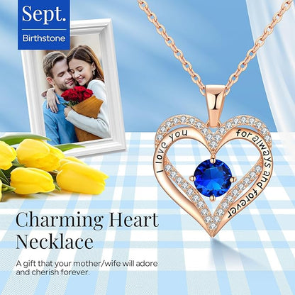 18K Rose Gold Necklaces for Women, 927 Sterling Silver Gifts for Mothers Day, Jewelry for Wife Mom Her Girlfriend, Birthstone Diamond Necklace for Birthday Anniversary, Heart Pendant Jewelry-SEP - Image 3