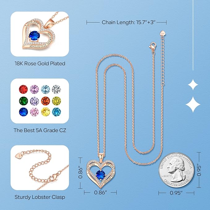 18K Rose Gold Necklaces for Women, 927 Sterling Silver Gifts for Mothers Day, Jewelry for Wife Mom Her Girlfriend, Birthstone Diamond Necklace for Birthday Anniversary, Heart Pendant Jewelry-SEP - Image 4