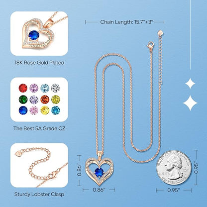18K Rose Gold Necklaces for Women, 927 Sterling Silver Gifts for Mothers Day, Jewelry for Wife Mom Her Girlfriend, Birthstone Diamond Necklace for Birthday Anniversary, Heart Pendant Jewelry-SEP - Image 4