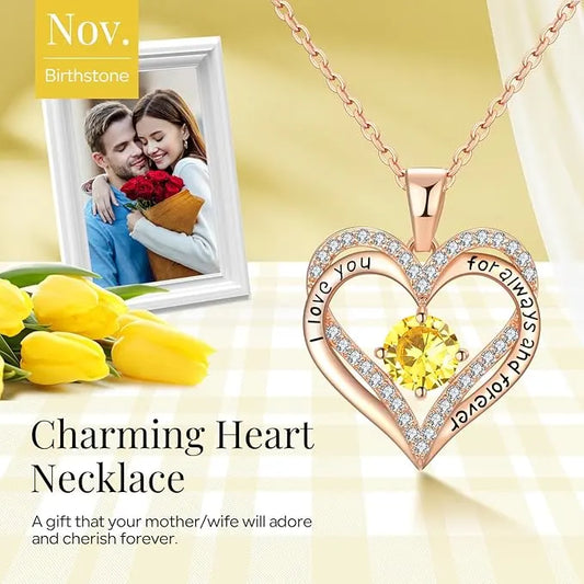 18K Rose Gold Necklaces for Women, 929 Sterling Silver Gifts for Mothers Day, Jewelry for Wife Mom Her Girlfriend, Birthstone Diamond Necklace for Birthday Anniversary, Heart Pendant Jewelry-NOV - Image 2