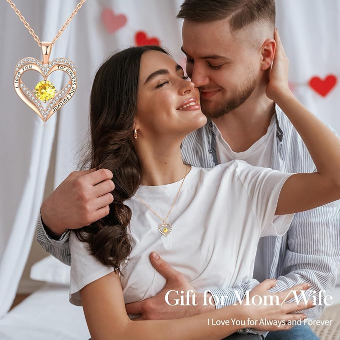 18K Rose Gold Necklaces for Women, 929 Sterling Silver Gifts for Mothers Day, Jewelry for Wife Mom Her Girlfriend, Birthstone Diamond Necklace for Birthday Anniversary, Heart Pendant Jewelry-NOV - Image 3