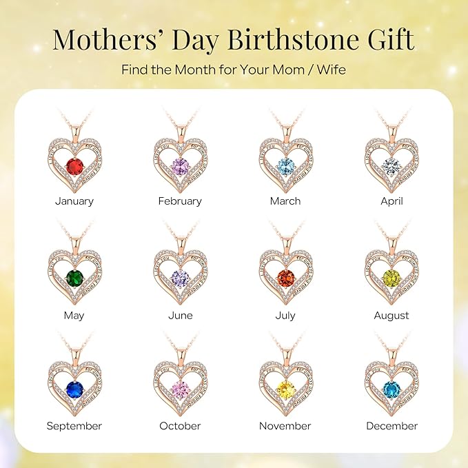 18K Rose Gold Necklaces for Women, 929 Sterling Silver Gifts for Mothers Day, Jewelry for Wife Mom Her Girlfriend, Birthstone Diamond Necklace for Birthday Anniversary, Heart Pendant Jewelry-NOV - Image 4