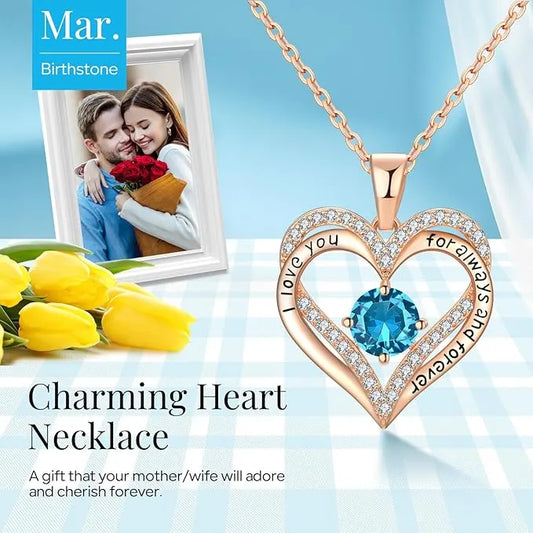 18K Rose Gold Necklaces for Women, 930 Sterling Silver Gifts for Mothers Day, Jewelry for Wife Mom Her Girlfriend, Birthstone Diamond Necklace for Birthday Anniversary, Heart Pendant Jewelry-DEC - Image 2