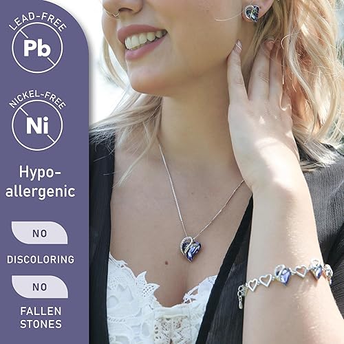 Infinity Love Heart Necklace, Birthstone Necklace for Women, Jewelry for Women with Healing Crystals, Allergy Free Pendant Necklace-02b-February-Tanzanite Purple - Image 2