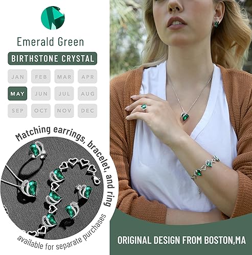 Infinity Love Heart Necklace, Birthstone Necklace for Women, Jewelry for Women with Healing Crystals, Allergy Free Pendant Necklace-05-May-Emerald Green - Image 2